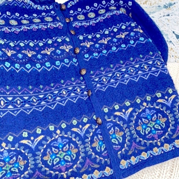 CARSON floral embroidered appliqué knit cardigan size medium lambswool blend - Picture 10 of 11